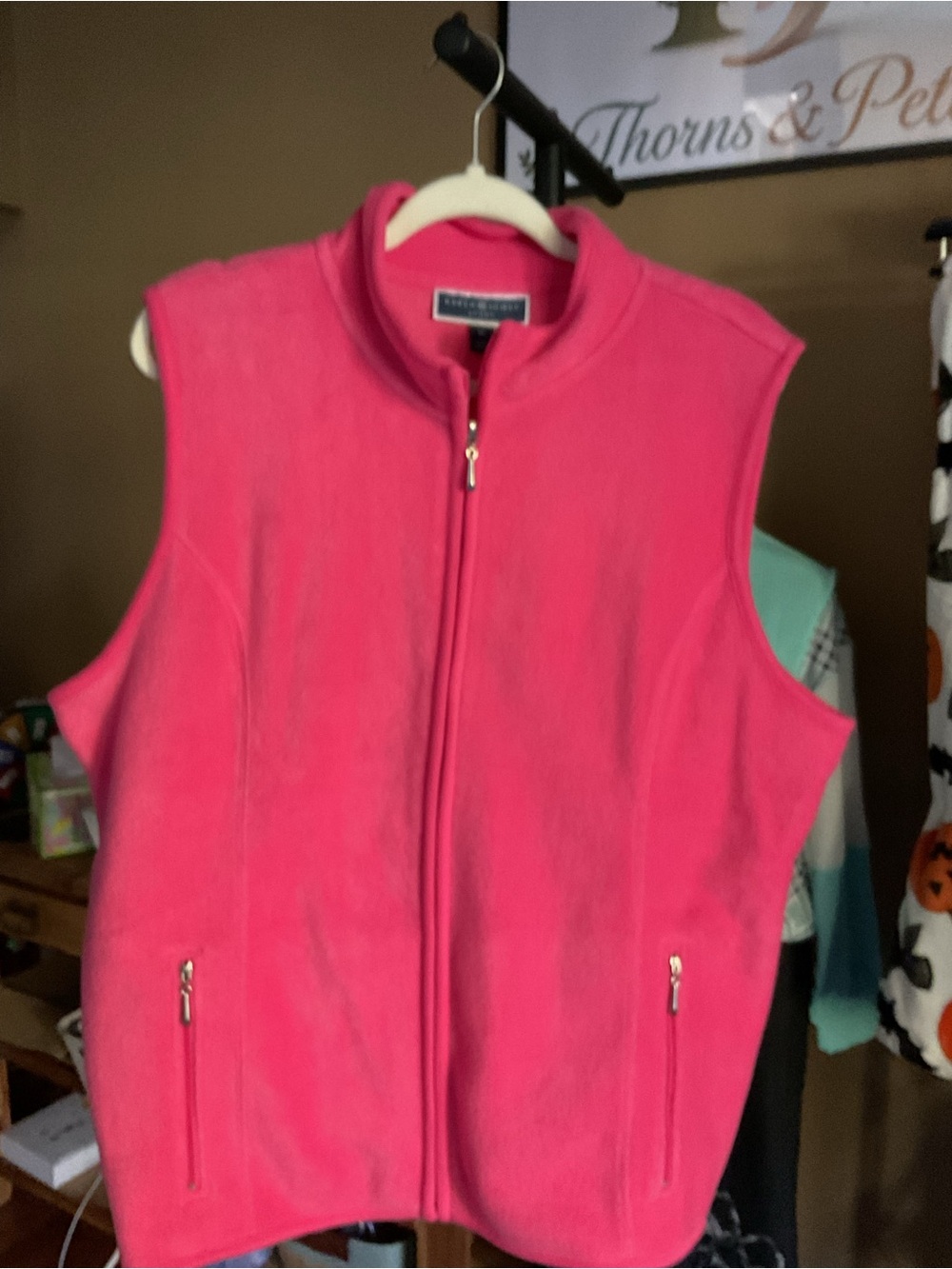 Karen Scott Bright Pink Fleece Zip Vest